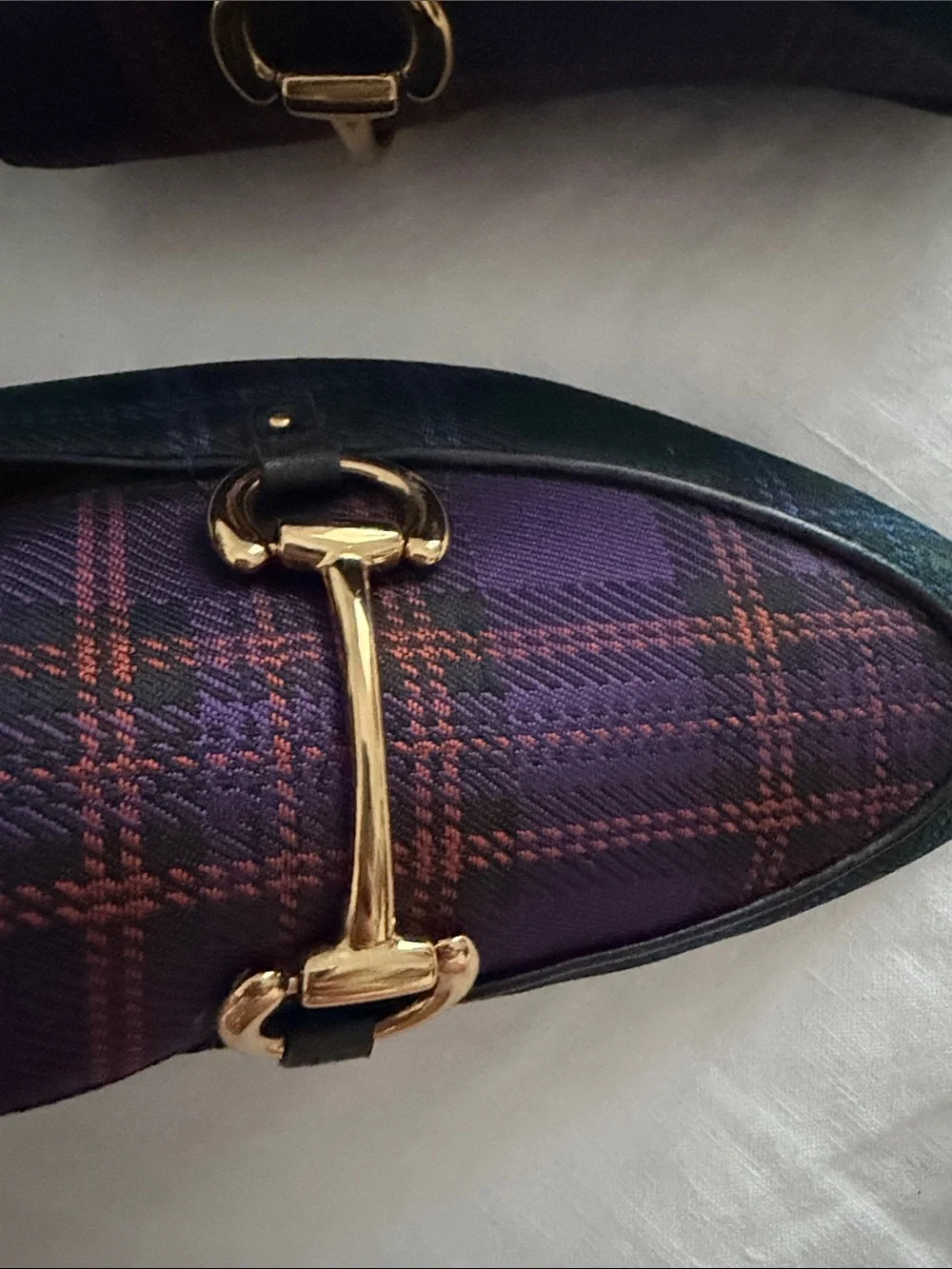 & Other Stories New Purple and Green Plaid Loafers with Gold Horsebit